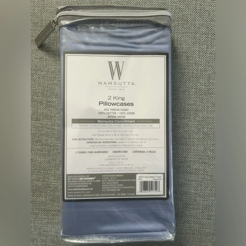 Wamsutta 400 Thread Count 100% Cotton Set Two Pillowcases Light Blue Periwinkle